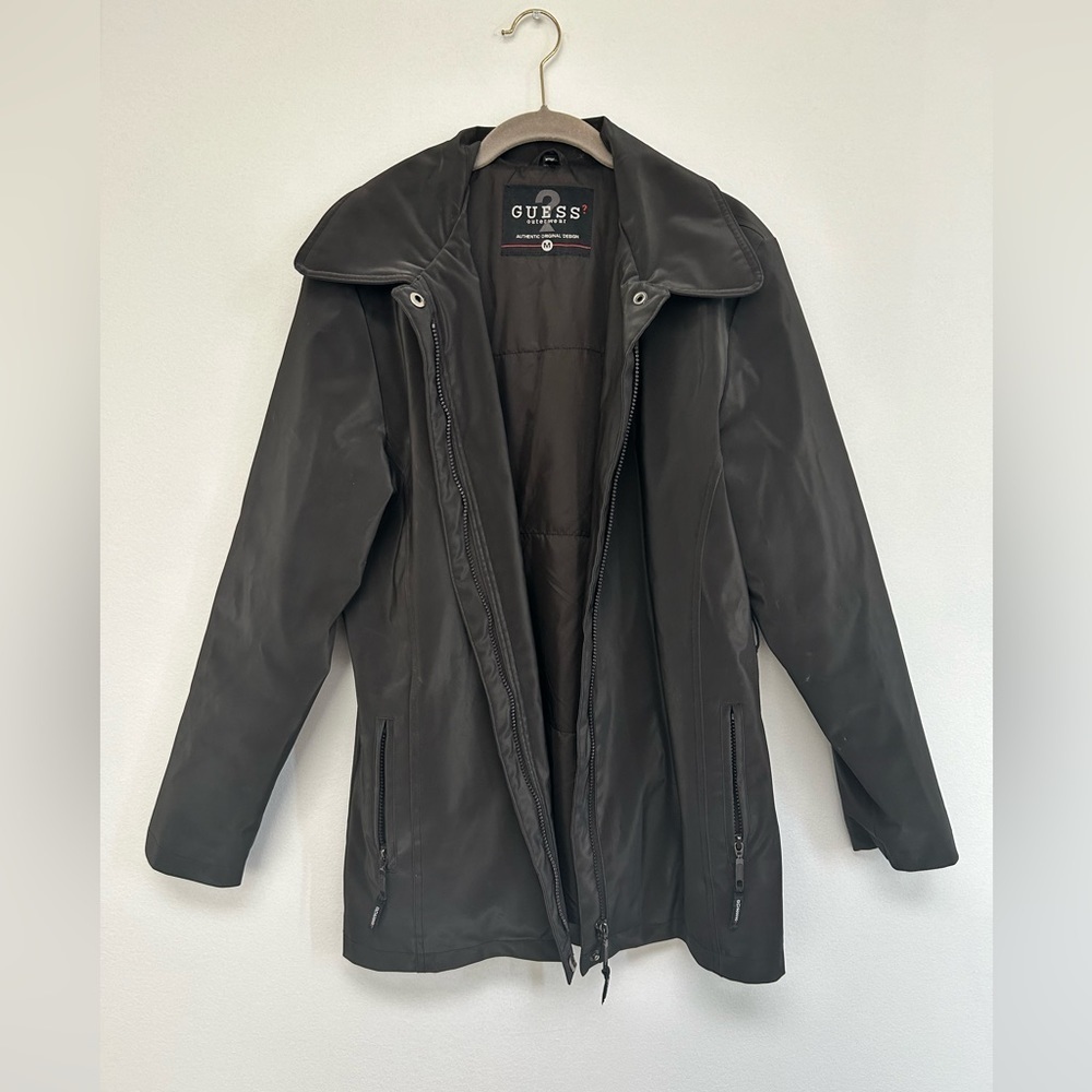 Guess Black Polyvinyl Zipper Jacket size Medium